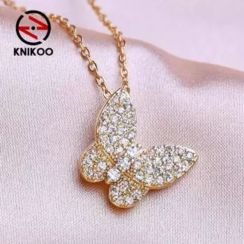 KNIKOO модное ожерелье-бабочка женская подвеска для женщин и девочек ожерелье с кубическим цирконием ювелирные изделия подарок золотой