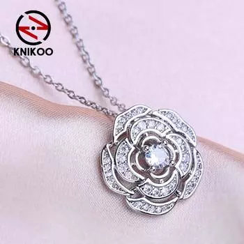 KNIKOO модное ожерелье с цветком розы, женское ожерелье с подвеской для женщин и девочек, ожерелье с кубическим цирконием, ювелирное изделие, подарок белый