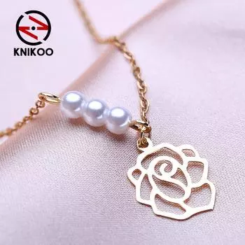 KNIKOO модное ожерелье с цветком розы, женское ожерелье с подвеской для женщин и девочек, жемчужное ожерелье, ювелирное изделие, подарок белый