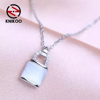KNIKOO модное ожерелье с замком, женская подвеска для женщин и девочек, ожерелье с кубическим цирконием, ювелирное изделие, подарок белый