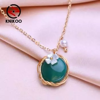 KNIKOO модное зеленое ожерелье, женская подвеска для женщин и девочек, ожерелье ручной работы, ювелирное изделие, подарок золотой