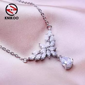 KNIKOO с кубическим цирконием, модное ожерелье, женская подвеска для женщин, ожерелье с листьями для девочек, ювелирное изделие, подарок белый