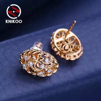 KNIKOO серьги-гвоздики для женщин с кубическим цирконием, модные серьги-гвоздики с цветком, ювелирные изделия для свадебной вечеринки, подарки A