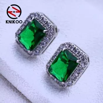 KNIKOO серьги-гвоздики для женщин зеленый кубический цирконий модные серьги ювелирные изделия для свадебной вечеринки подарки A