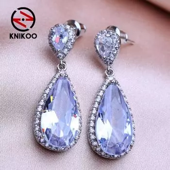 KNIKOO серьги-капли для женщин, модные серьги с кубическим цирконием, ювелирные изделия для подарков на свадьбу белый