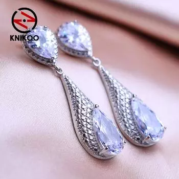 KNIKOO серьги-капли для женщин, модные серьги с кубическим цирконием, ювелирные изделия для подарков на свадьбу белый