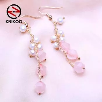 KNIKOO серьги-капли с кисточками для женщин, модные серьги с натуральным пресноводным жемчугом, ювелирные изделия для свадебной вечеринки, подарки розовый