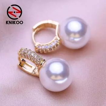 KNIKOO серьги-клипсы для женщин, модные жемчужные серьги, ювелирные изделия для свадьбы, вечеринки, серьги, подарки золотой