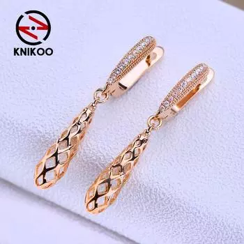 KNIKOO серьги-клипсы для женщин, модные полые серьги с кубическим цирконием, длинные серьги, ювелирные изделия для свадебной вечеринки, подарки A