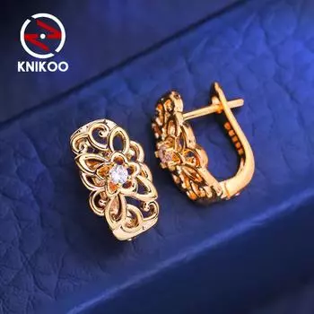 KNIKOO серьги-клипсы для женщин с кубическим цирконием, модные серьги-гвоздики с цветочным принтом, ювелирные изделия для свадебной вечеринки, подарки A