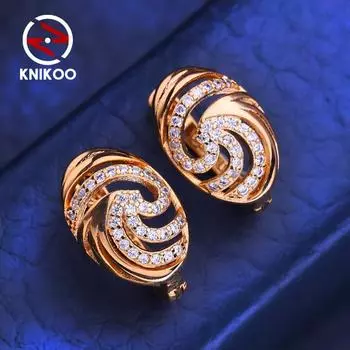 KNIKOO серьги-клипсы для женщин с кубическим цирконием, модные серьги-кольца, ювелирные изделия для свадебной вечеринки, подарки A
