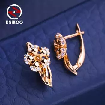 KNIKOO серьги-клипсы для женщин с кубическим цирконием, модные серьги-гвоздики с цветком, ювелирные изделия для свадебной вечеринки, подарки A
