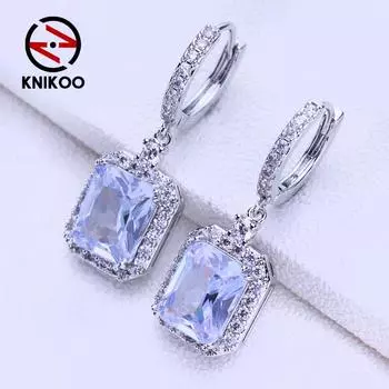 KNIKOO серьги-клипсы для женщин с кубическим цирконием, модные длинные серьги-кольца, ювелирные изделия для свадебной вечеринки, подарки A