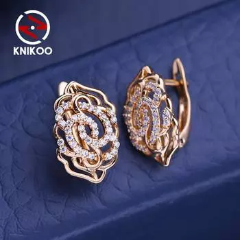 KNIKOO серьги-клипсы для женщин с кубическим цирконием, модные серьги-гвоздики с розами, ювелирные изделия для свадебной вечеринки, подарки A