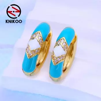 KNIKOO серьги-клипсы для женщин с кубическим цирконием, модные синие серьги-кольца, ювелирные изделия для свадебной вечеринки, подарки A