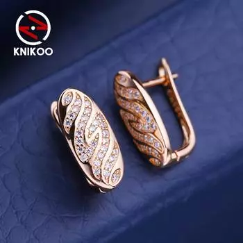 KNIKOO серьги-клипсы для женщин с кубическим цирконием, модные серьги-гвоздики с цветком, ювелирные изделия для свадебной вечеринки, подарки A