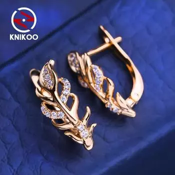 KNIKOO серьги-клипсы для женщин с кубическим цирконием, модные серьги-гвоздики в форме листа, ювелирные изделия для свадебной вечеринки, подарки A