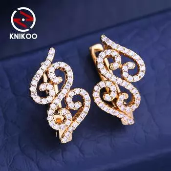 KNIKOO серьги-клипсы для женщин с кубическим цирконием, модные серьги-гвоздики в виде листьев, ювелирные изделия для свадебной вечеринки, подарки A