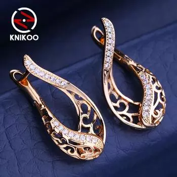 KNIKOO серьги-клипсы для женщин с кубическим цирконием, модные серьги-кольца с цветами, ювелирные изделия для свадебной вечеринки, подарки A