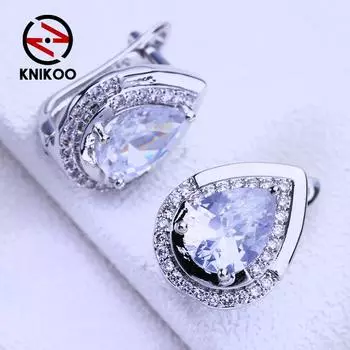 KNIKOO серьги-клипсы для женщин с кубическим цирконием, модные серьги-гвоздики, ювелирные изделия для свадебной вечеринки, подарки A