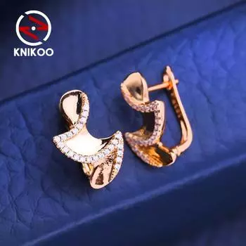 KNIKOO серьги-клипсы для женщин с кубическим цирконием, модные серьги-гвоздики в виде листьев, ювелирные изделия для свадебной вечеринки, подарки A