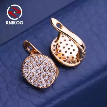 KNIKOO серьги-клипсы для женщин с кубическим цирконием, модные круглые серьги-гвоздики, ювелирные изделия для свадебной вечеринки, подарки A
