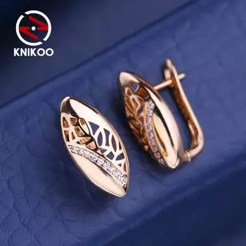 KNIKOO серьги-клипсы для женщин с кубическим цирконием, модные полые серьги-гвоздики, ювелирные изделия для свадебной вечеринки, подарки A