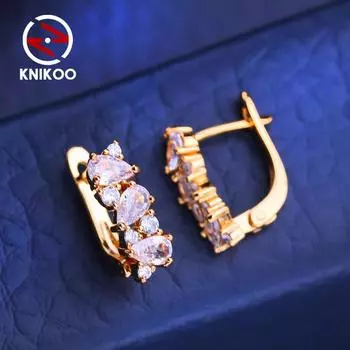 KNIKOO серьги-клипсы для женщин с кубическим цирконием, модные серьги-гвоздики, ювелирные изделия для свадебной вечеринки, подарки A