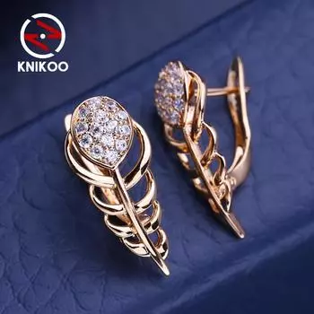 KNIKOO серьги-клипсы для женщин с кубическим цирконием, модные серьги-гвоздики в виде листьев, ювелирные изделия для свадебной вечеринки, подарки A