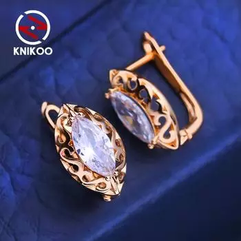 KNIKOO серьги-клипсы для женщин с кубическим цирконием, модные полые серьги-кольца, ювелирные изделия для свадебной вечеринки, подарки A
