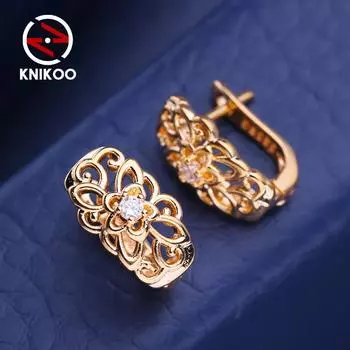 KNIKOO серьги-клипсы для женщин с кубическим цирконием, модные серьги-гвоздики с цветком, ювелирные изделия для свадебной вечеринки, подарки A