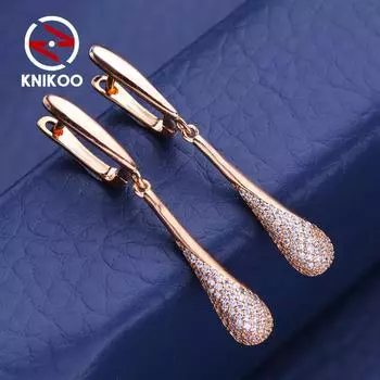 KNIKOO серьги-клипсы для женщин, синие циркониевые модные длинные серьги-капли, ювелирные изделия для свадебной вечеринки, подарки A