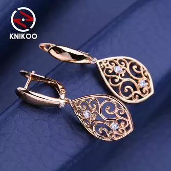 KNIKOO серьги-клипсы для женщин, синие циркониевые модные полые серьги-капли, ювелирные изделия для свадебной вечеринки, подарки A
