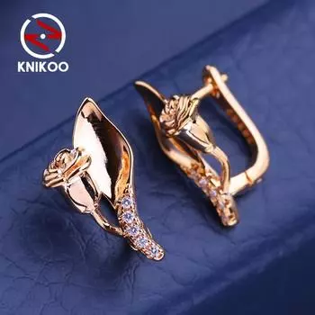 KNIKOO серьги-клипсы для женщин, синие циркониевые модные серьги-гвоздики с цветком, ювелирные изделия для свадебной вечеринки, подарки A