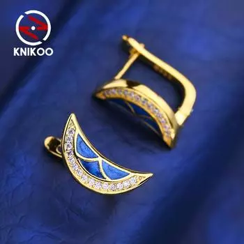 KNIKOO серьги-клипсы с луной для женщин, модные серьги-гвоздики с кубическим цирконием, ювелирные изделия для свадебной вечеринки, подарки A