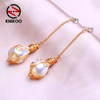 KNIKOO серьги-подвески для женщин, модные жемчужные серьги, ювелирные изделия для свадьбы, вечеринки, серьги с цветами, подарки золотой