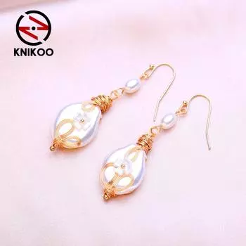 KNIKOO серьги-подвески для женщин, модные жемчужные серьги, ювелирные изделия для свадьбы, вечеринки, серьги с цветами, подарки золотой
