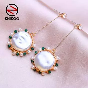 KNIKOO серьги-подвески для женщин, модные жемчужные серьги, ювелирные изделия для свадьбы, вечеринки, серьги с цветами, подарки золотой