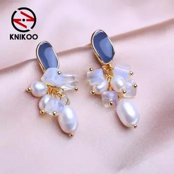 KNIKOO серьги-подвески для женщин, модные серьги с натуральным пресноводным жемчугом, ювелирные изделия для подарков на свадьбу золотой