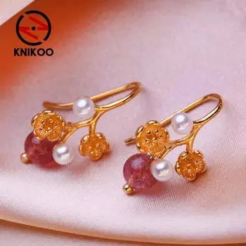 KNIKOO серьги с цветами для женщин, модные серьги, ювелирные изделия для свадьбы, невесты, вечерние серьги, подарки золотой