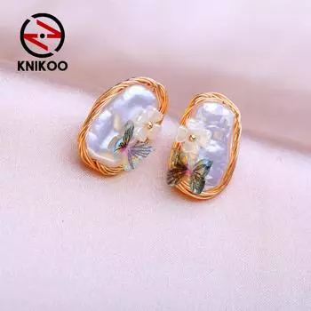 KNIKOO серьги с цветком для женщин, модные жемчужные серьги, ювелирные изделия для свадьбы, невесты, вечерние серьги, подарки C золотой