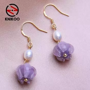 KNIKOO синие и фиолетовые серьги-капли с цветком для женщин, модные серьги с натуральным пресноводным жемчугом, ювелирные изделия для свадебной вечеринки, подарки синий