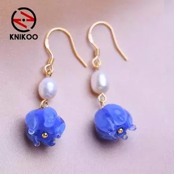 KNIKOO синие и фиолетовые серьги-капли с цветком для женщин, модные серьги с натуральным пресноводным жемчугом, ювелирные изделия для свадебной вечеринки, подарки синий