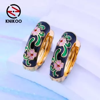 KNIKOO синие серьги-клипсы для женщин, модные серьги-кольца с цветком, ювелирные изделия для свадебной вечеринки, подарки A