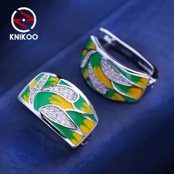 KNIKOO зеленые серьги-клипсы для женщин, модные серьги-гвоздики с кубическим цирконием, ювелирные изделия для свадебной вечеринки, подарки A