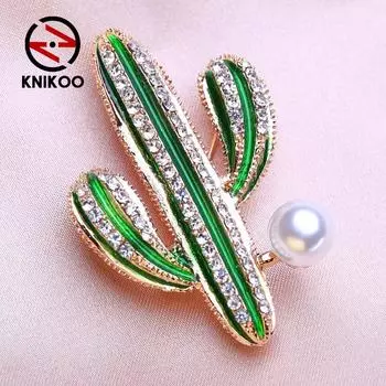 KNIKOO женская брошь кактус, масляная булавка, модная дикая брошь зелёный