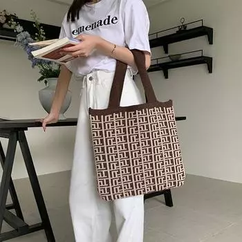 Вязаная сумка, плетеная сумка, простая модная сумка-тоут, женская сумка, высококачественная изысканная сумка через плечо чёрный