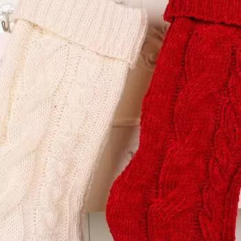 Knit Christmas Stockings Decorations Holiday Knit Hanging Stocking Goodie Bags for Family Home Season Xmas Tree Decor белый