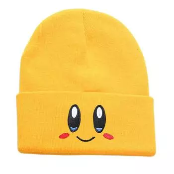 Knit Hat Simple With Big Eyed Smiling Face Embroidery Design For Outdoor Daily