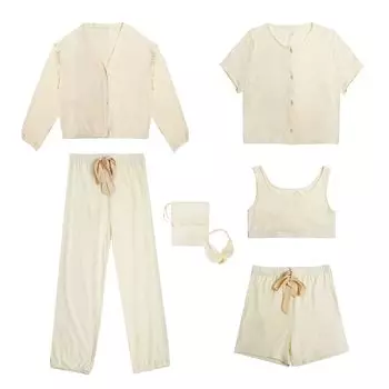 Knit Room Long Summer [Rose Halcyon] Пижама, женская, ткань, одежда, одежда для сна, домашняя одежда, комплект из 7 предметов, милый, рукава, штаны, брюки, майка,